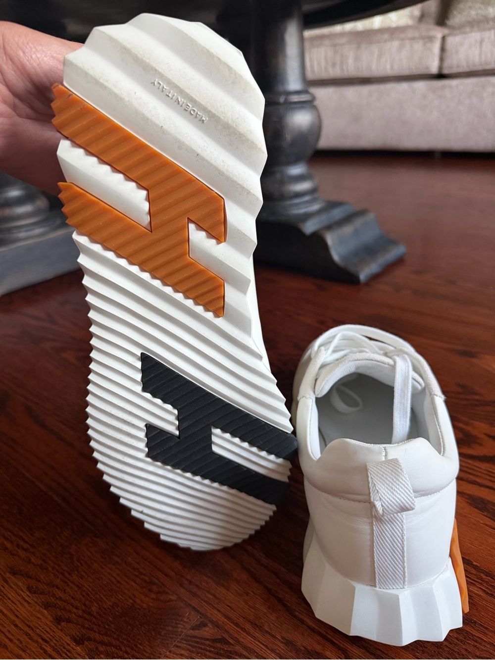 White & Orange Men's Hermes Casual Sneakers